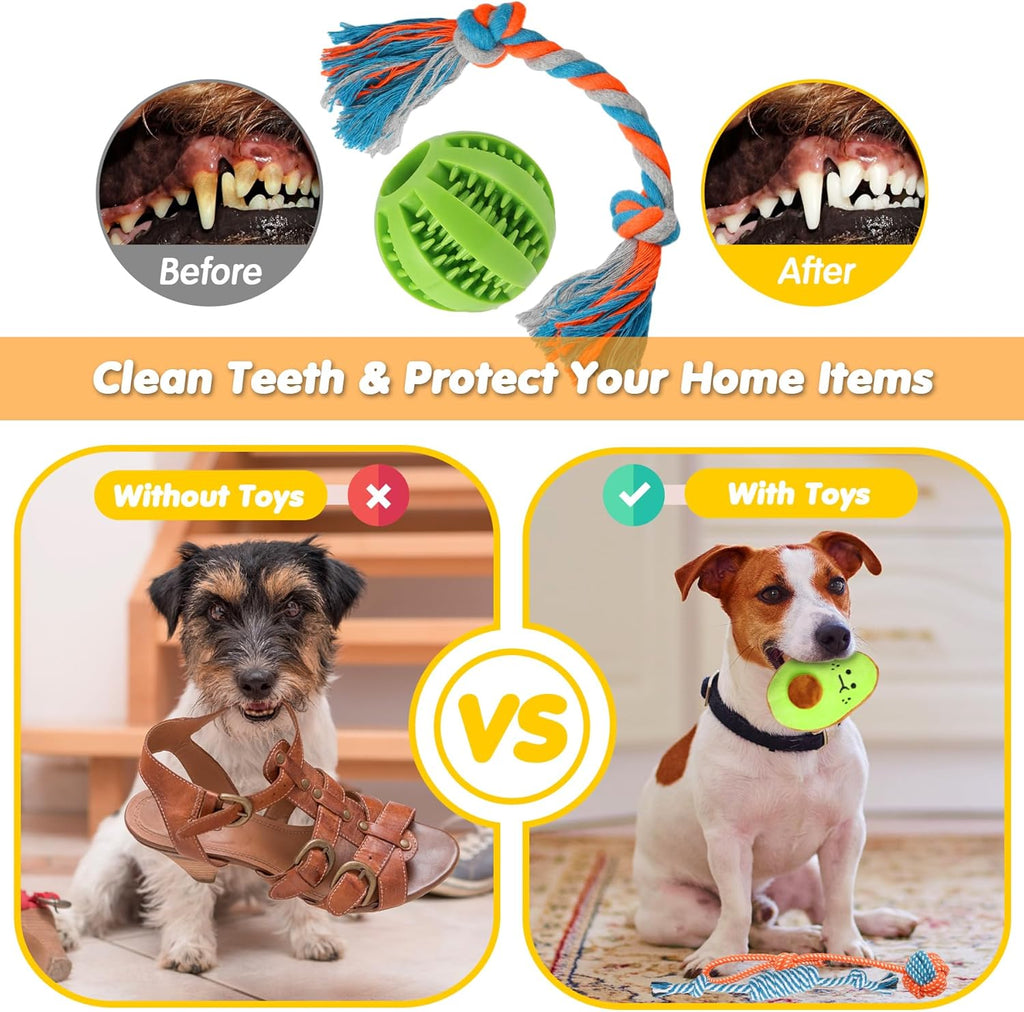 25-Pack Dog Chew Toys Set – Squeaky, Rope & Treat Ball Toys for Teething Puppies