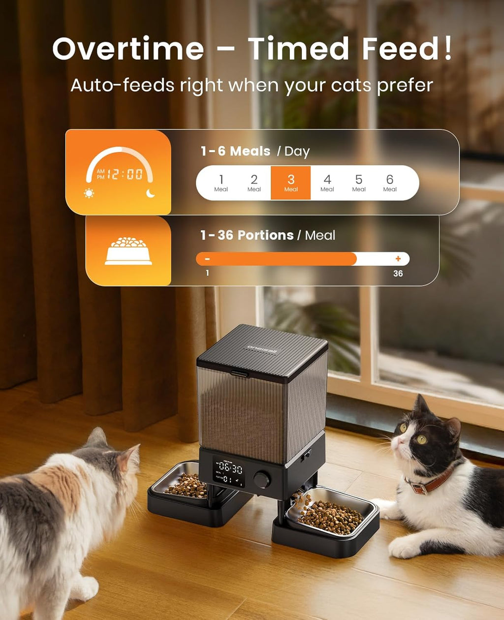 Automatic Cat Feeder for 2 Cats – 5L Timed Dry Food Dispenser with Dual Bowls