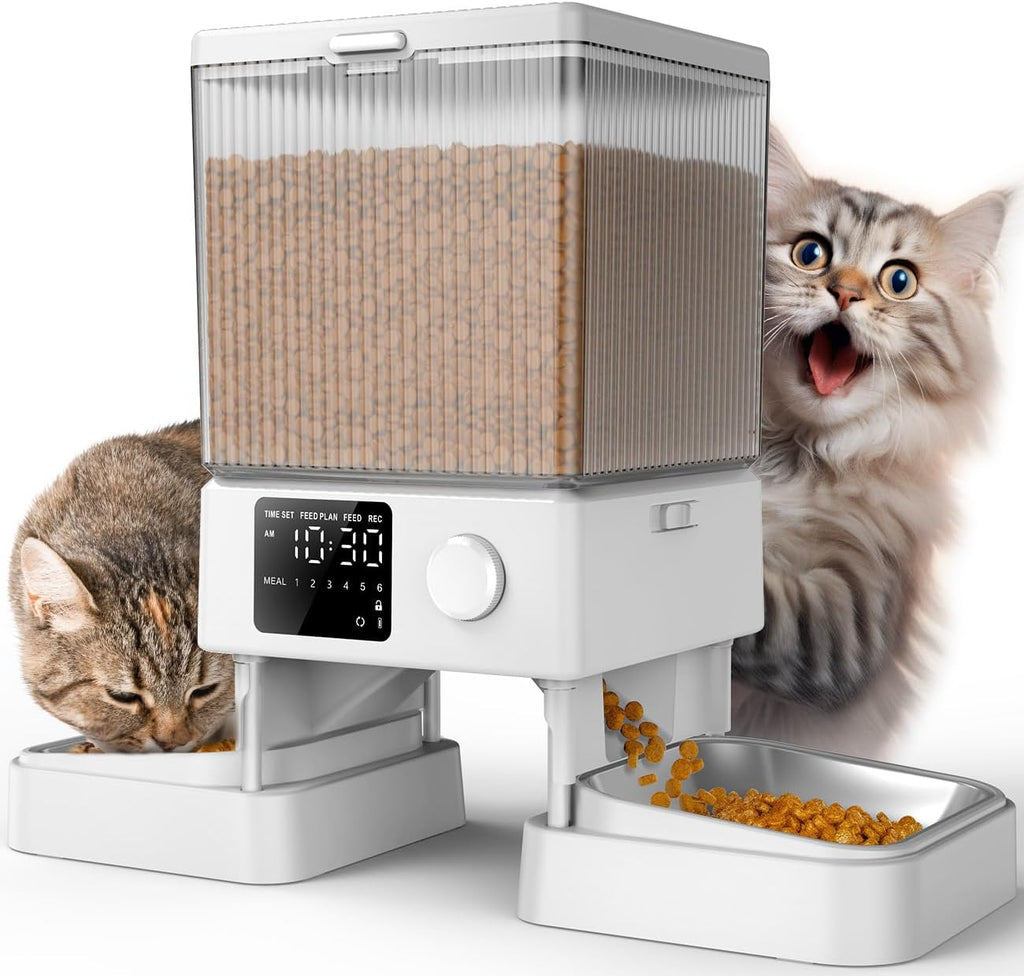 Automatic Cat Feeder for 2 Cats – 5L Timed Dry Food Dispenser with Dual Bowls