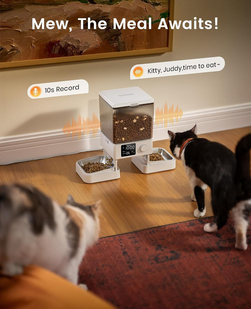 Automatic Cat Feeder for 2 Cats – 5L Timed Dry Food Dispenser with Dual Bowls