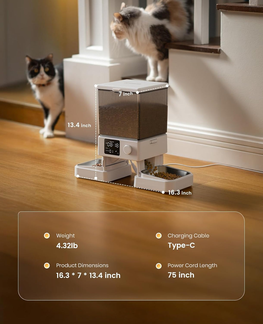 Automatic Cat Feeder for 2 Cats – 5L Timed Dry Food Dispenser with Dual Bowls