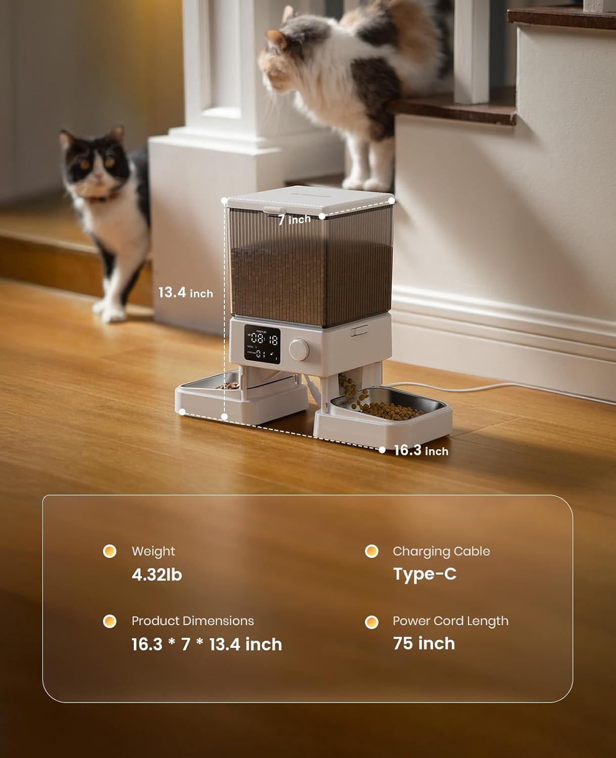 Automatic Cat Feeder for 2 Cats – 5L Timed Dry Food Dispenser with Dual Bowls