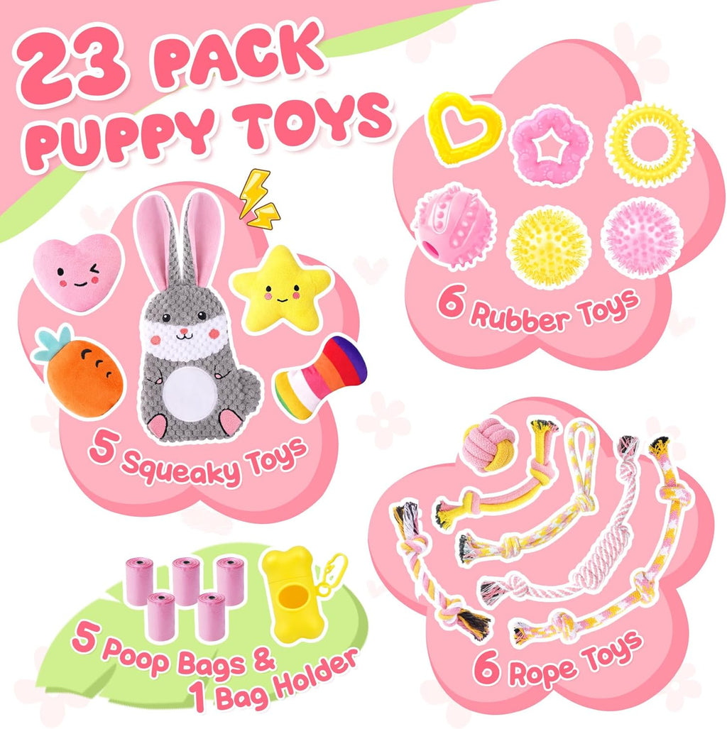 23-Pack Pink Puppy Toys Set – Ultimate Playtime Bundle for Small Dogs