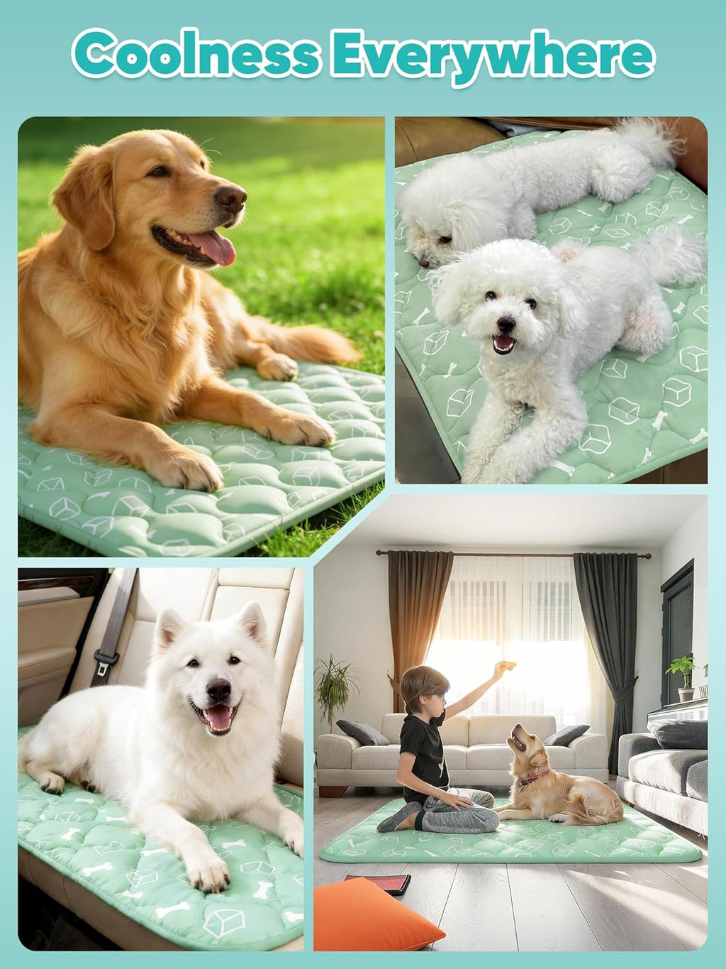 Dog Cooling Mat – Arc-Chill Color-Changing Tech, Waterproof, 44" x 32" for Extra Large Dogs, Nature Green