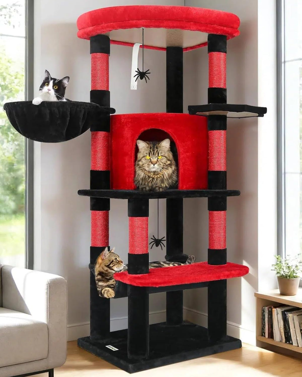 51" Corner Cat Tree – Modern Cat Tower with Hammock, 7 Sisal Posts & Fan-Shaped Perch for Large Cats