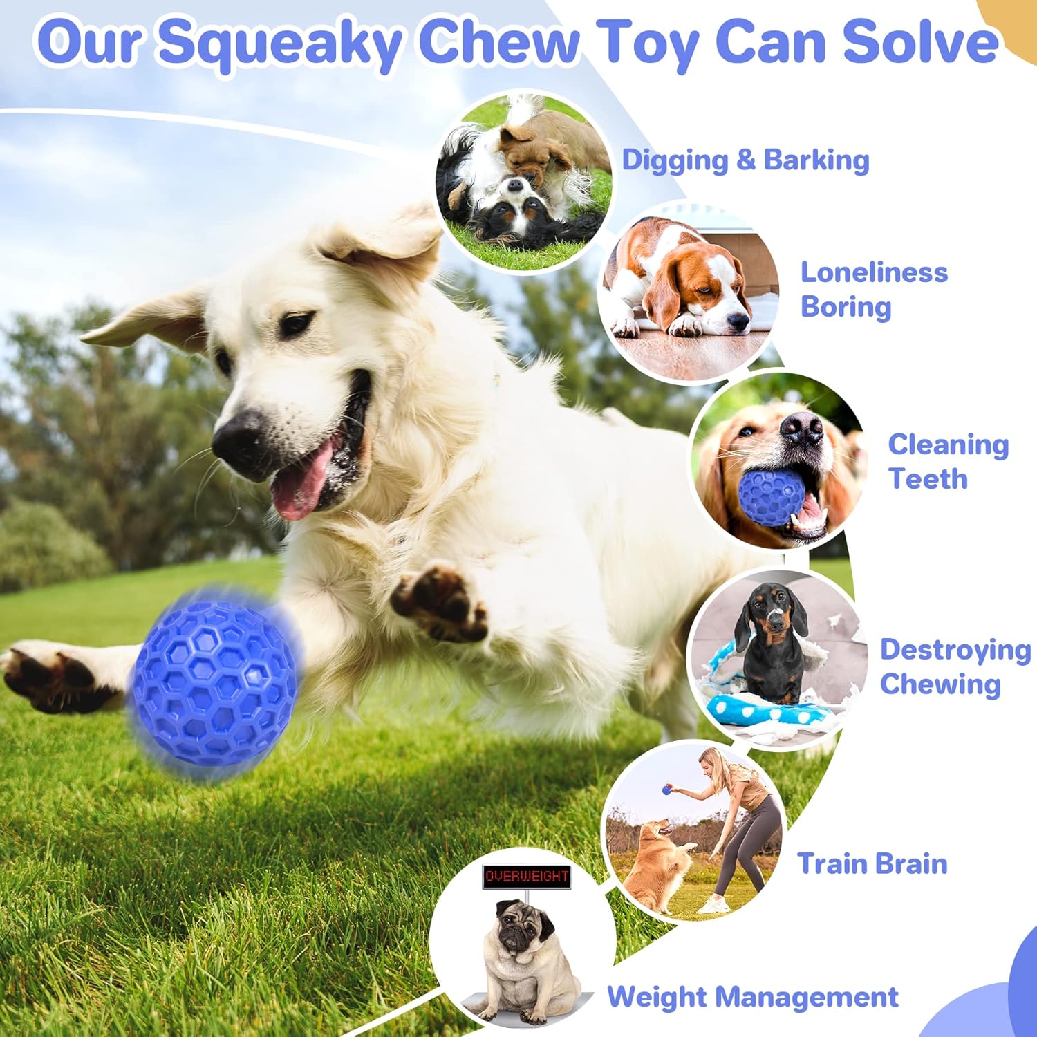 Indestructible Squeaky Dog Ball – Tough Chew Toy for Large Breeds & Aggressive Chewers