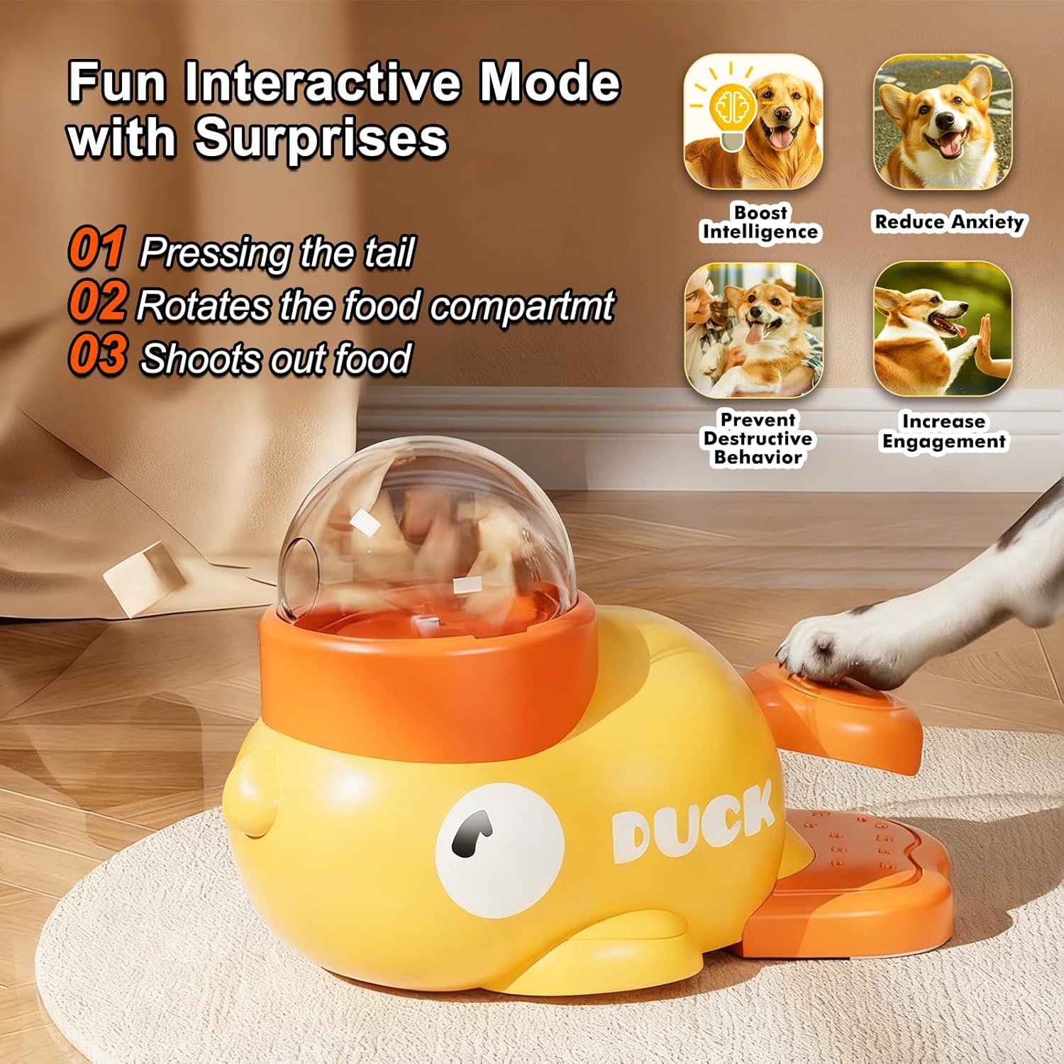 Duck-Shaped Slow Feeder & Treat Dispenser – IQ Puzzle Toy for Small to Medium Dogs and Cats