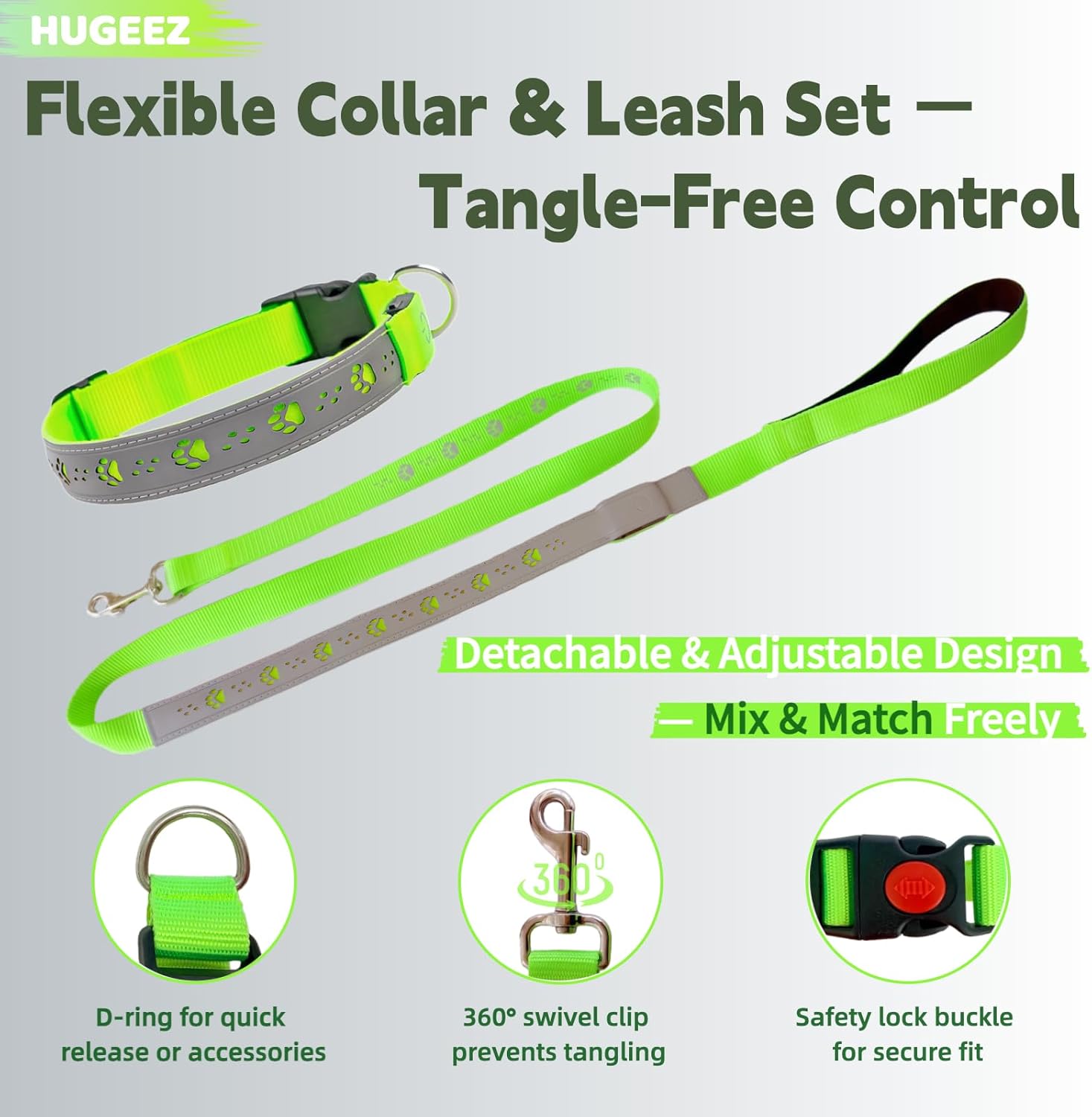 USB Rechargeable LED Dog Collar & Leash Set – Glow-in-the-Dark Night Safety Gear
