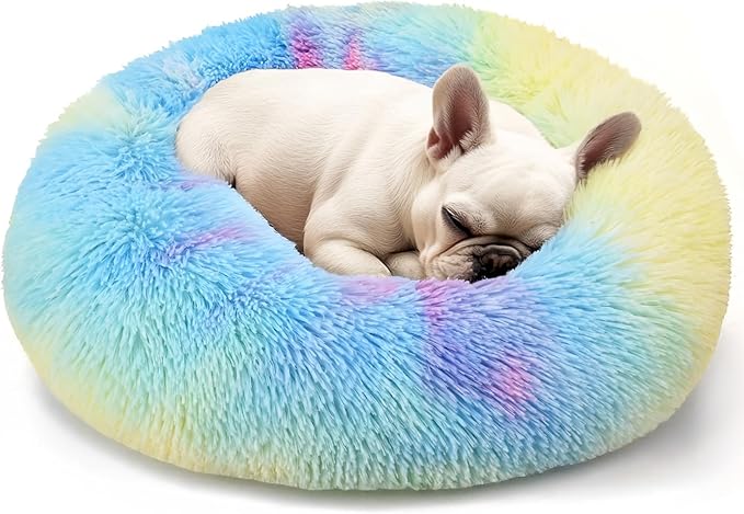 Calming Donut Pet Bed – Washable Round Fluffy Bed for Cats, Puppies & Small to Medium Dogs